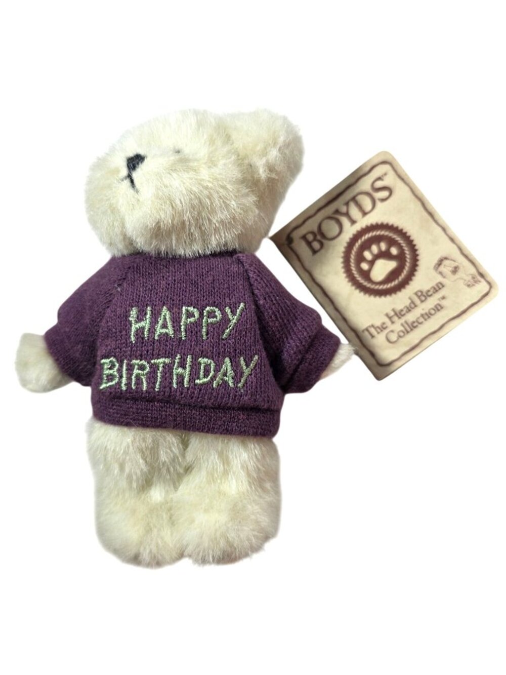 Boyds Bears Happy Birthday Plush Bear Purple Sweater The Head Bean Collection